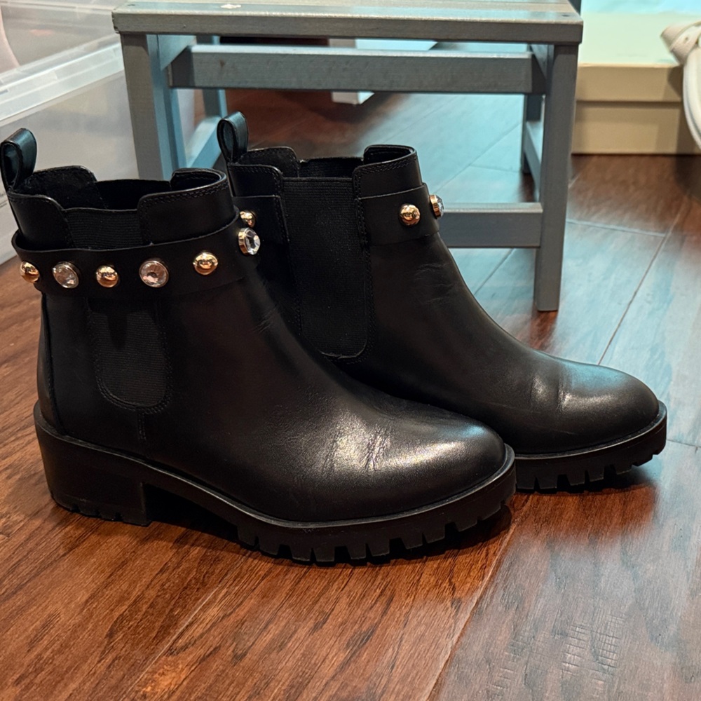 Karl Laggerfeld Elegant Black Ankle Boots with Gold Accents